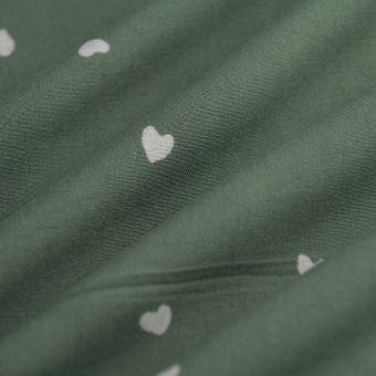 Tissu popeline viscose coeur blanc vert