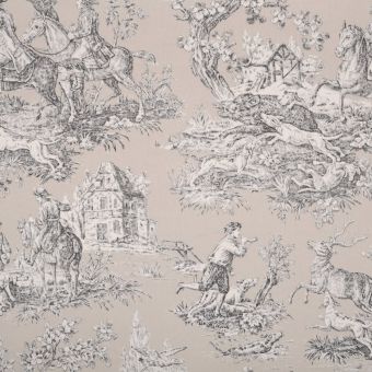 Tissu coton imprimé toile de jouy Bien Aller beige