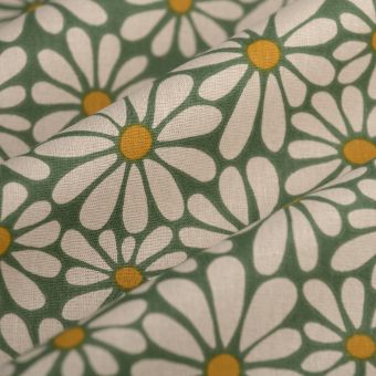  Tissu cretonne marguerite vert