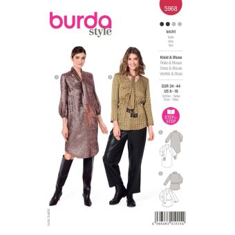 Patron Burda 5968 robe blouse col V 36 au 46