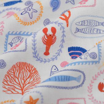 Tissu cretonne tableau marin multicolore