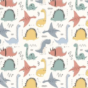 Tissu Coton Dinosaure Doodle Pastel, coupon 1m x laize (155cm)