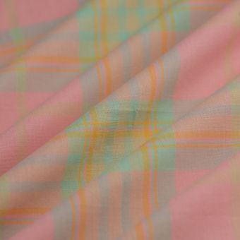Tissu fil teint coton carreaux rose
