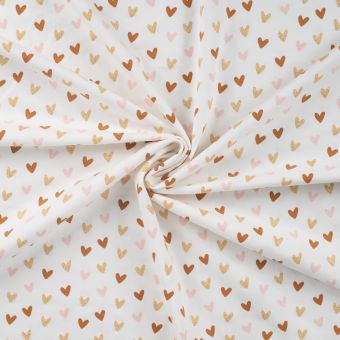 Maille jersey coton imprimée cœurs pailletés multico écru