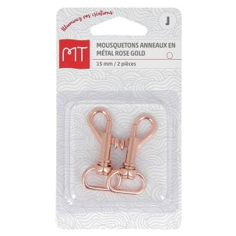 Mousquetons métal gold rose  finition anneau 15 mm