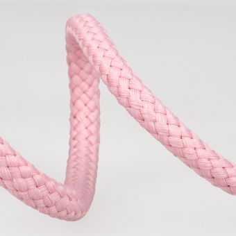 Cordon tressé tubulaire polyester rose clair 8mm