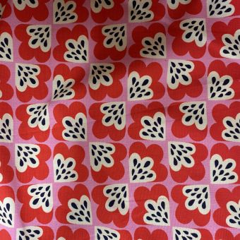 Maille jersey coton bio stretch pétale graphique 70s rouge rose - Albstoffe