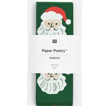 Ruban taffetas de Noël motif Père-Noël 38 mm x 3 m - Rico Design