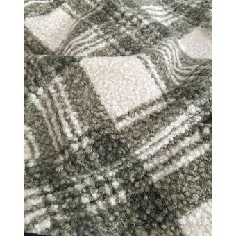 Tissu Lainage Bouclette Imprimé Tartan Écossais - Kaki Clair