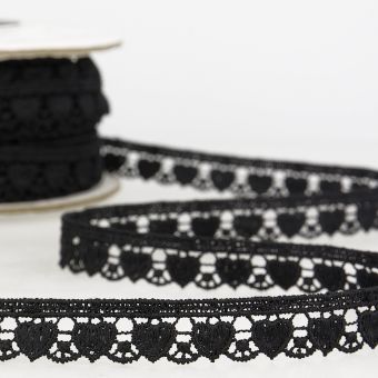 Ruban guipure coeurs 13mm noir