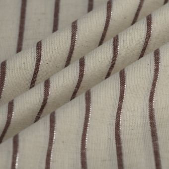 Tissu voile de coton lin rayure argent brun écru
