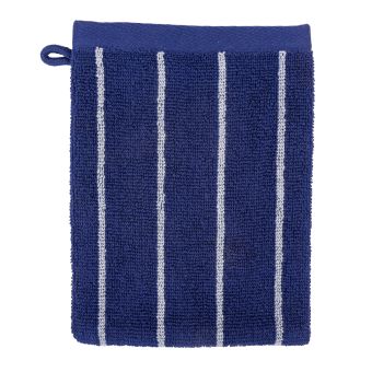 Gant de toilette bleu fines rayures blanches 15x21cm