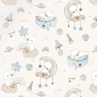 Tissu Minky lisse Canard Ciel Creme, coupon 1m x laize (150cm)