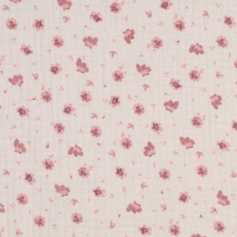 Tissu double gaze bio imprimé fleur rose