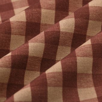 Tissu bachette lin coton vichy naturel bordeaux 