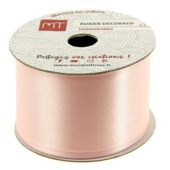 Bobine ruban satin rose poudré 4m X 38 mm