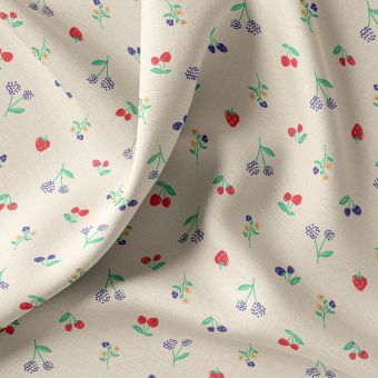 Tissu cretonne mini fruits des bois beige