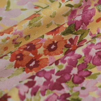 Tissu crêpe viscose ecovero fleur aqua multicolore