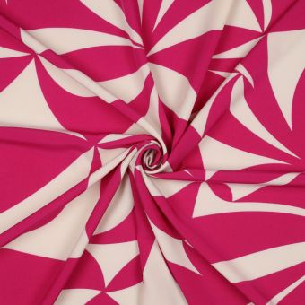 Tissu stretch polyester motif géométrique XXL rose fuchsia - Poppy Fabrics