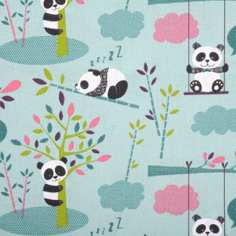 Tissu cretonne coton imprimé pandipanda bleu