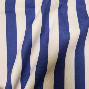 Tissu sergé coton blanc rayures 2cm bleu foncé