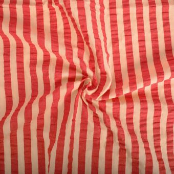 Tissu seersucker rayé bicolore abricot cerise