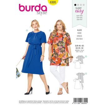 Patron Burda 6305 - T-shirt, tunique ou robe de femmes du 48 au 62
