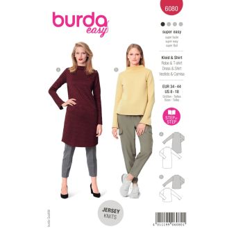 Patron Burda 6080 - robe/tee-shirt avec col intégré au devant et au dos