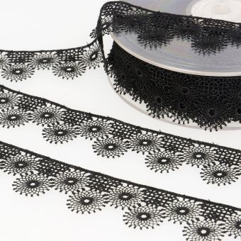 Ruban broderie tulle soleil 30mm noir