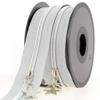 Fermeture spirale avec curseur étoile n°5 - Au mètre Argent
