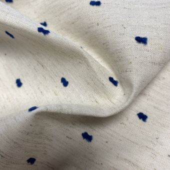 Toile coton lin fluide pois reliefs bleu - Origine France