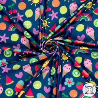 Tissu maillot de bain recyclé imprimé digital vitaminé multico
