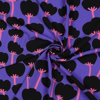 Tissu popeline viscose Poppies violet et rose - Nerida Hansen