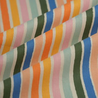 Tissu cretonne rayures multicolore