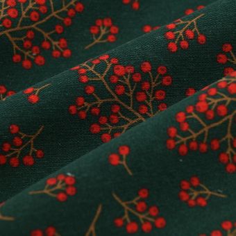 Tissu bachette de Noël baie hiver rouge vert