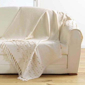 Plaid coton écru 125x150cm "Golden Sunset" - 125x150cm - Ecru