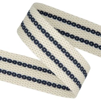 Sangle rayée fil lurex écru rayé bleu 38mm