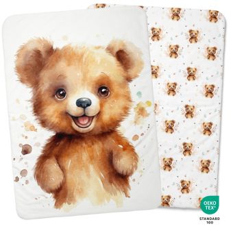 Panneau couverture bébé en toile de coton Ourson Marron