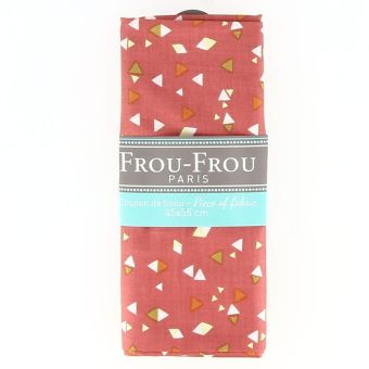 Coupon tissu 100% coton triangles géométriques 45x55cm corail