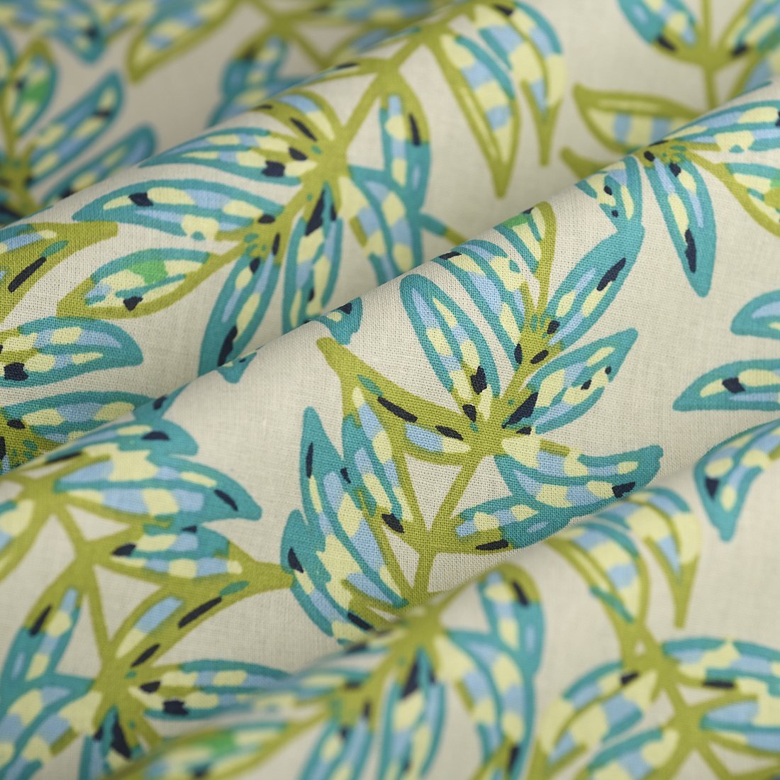 Tissu cretonne feuillage peps vert - MT