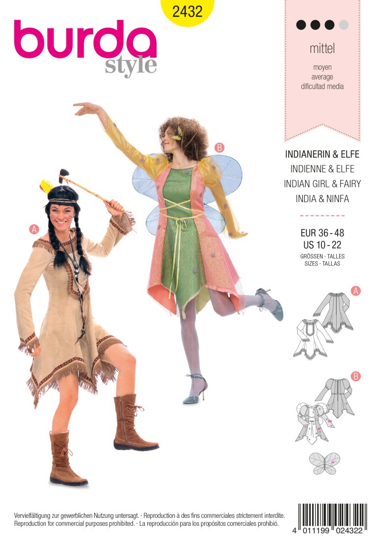 Patron Burda 2432 - déguisement femme indienne et elfe fée - Burda - Mondial Tissus