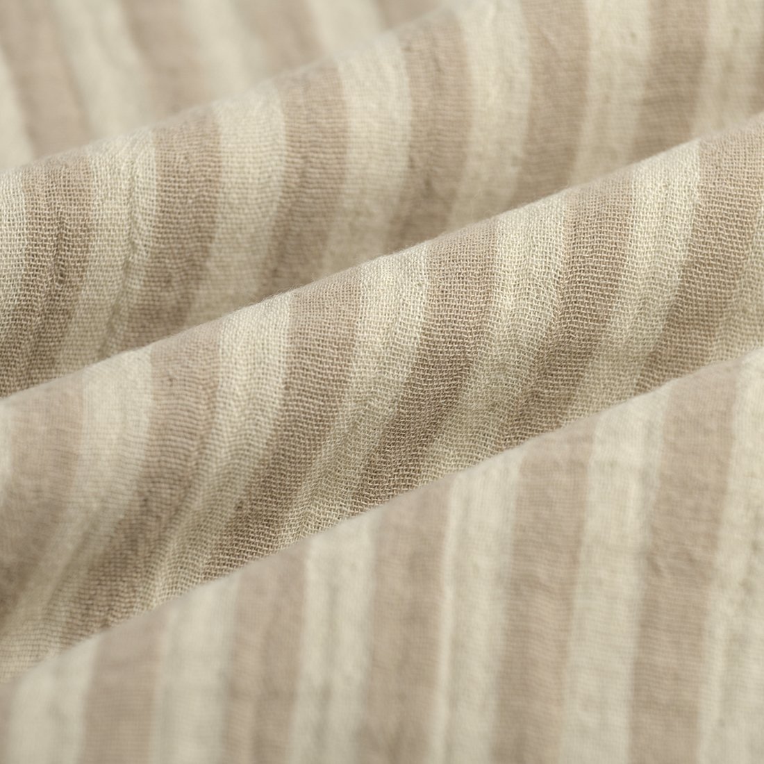 Tissu double gaze moyenne rayure beige grande largeur - MT