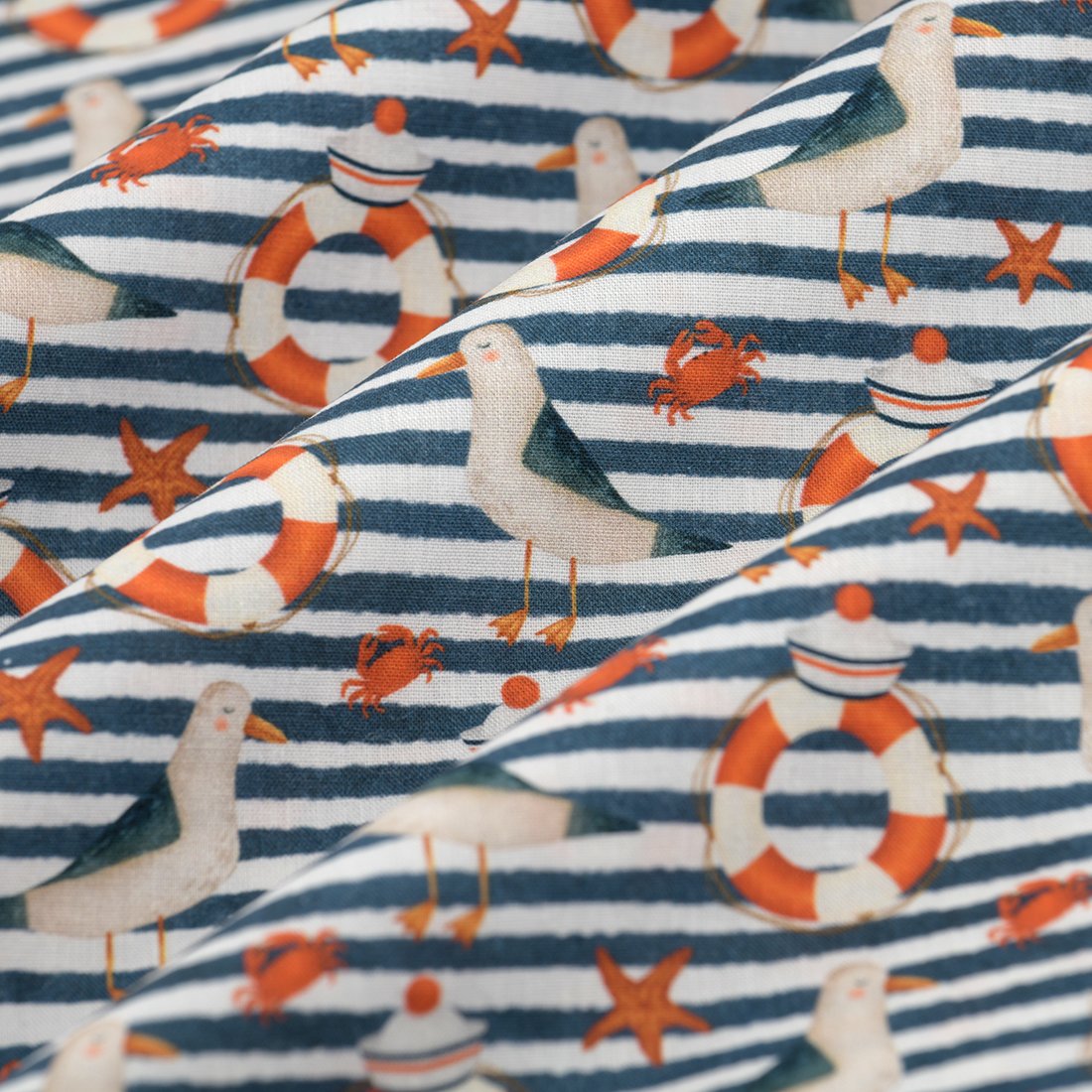 Tissu cretonne mouette rayure