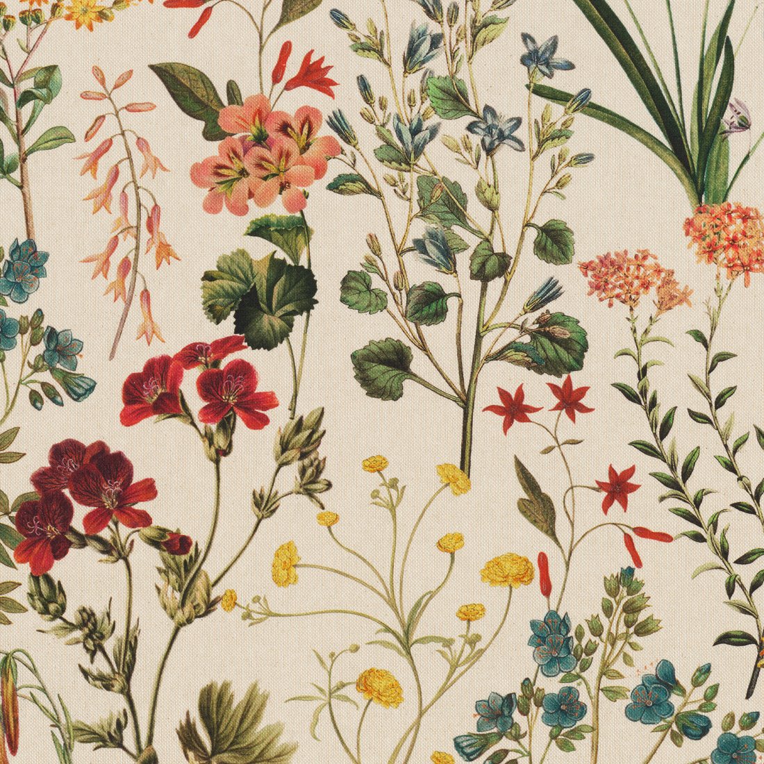 Tissu bachette linenlook 100% coton imprimé grandes fleurs sauvages