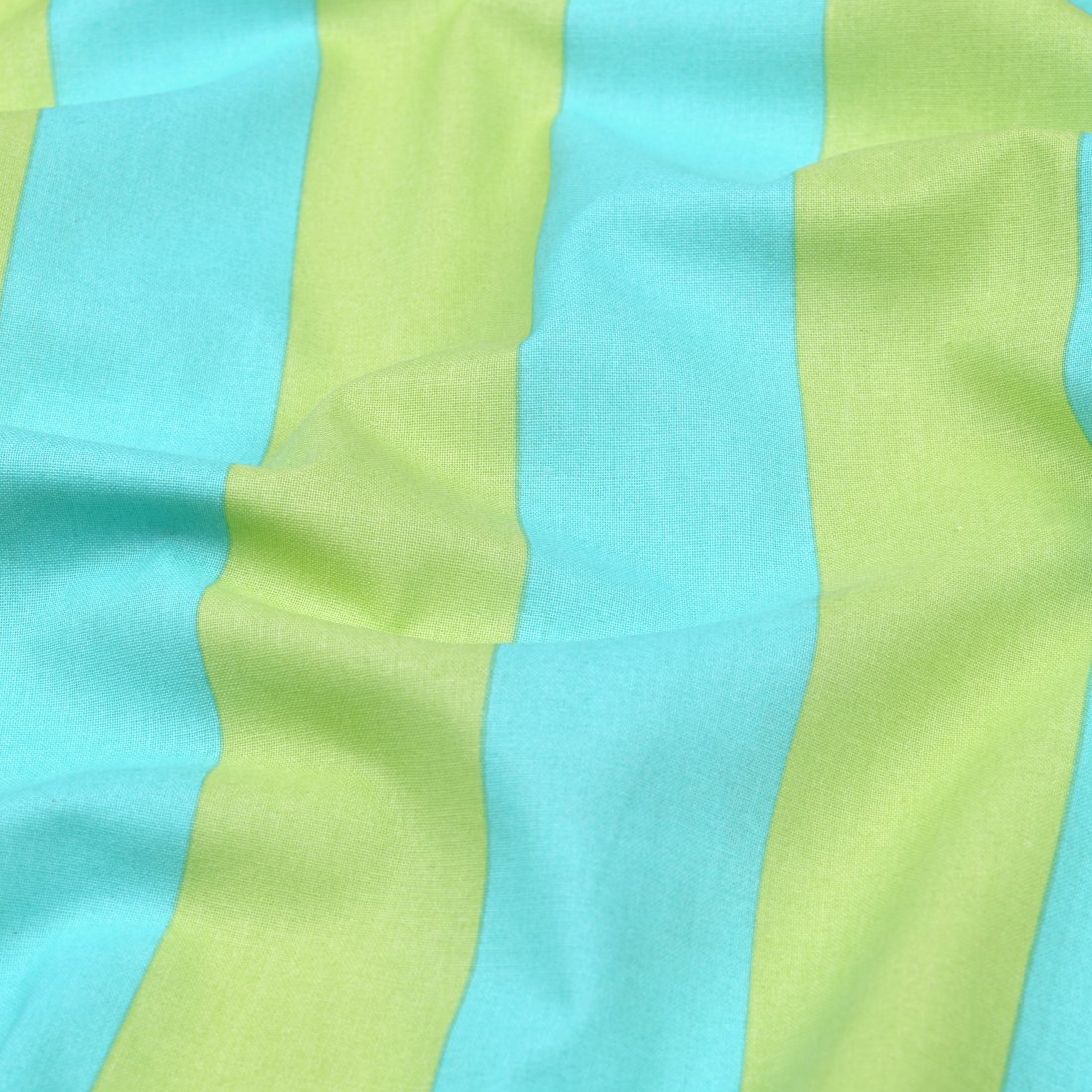 Tissu cretonne enduit imprimé rayure bicolore anis et bleu
