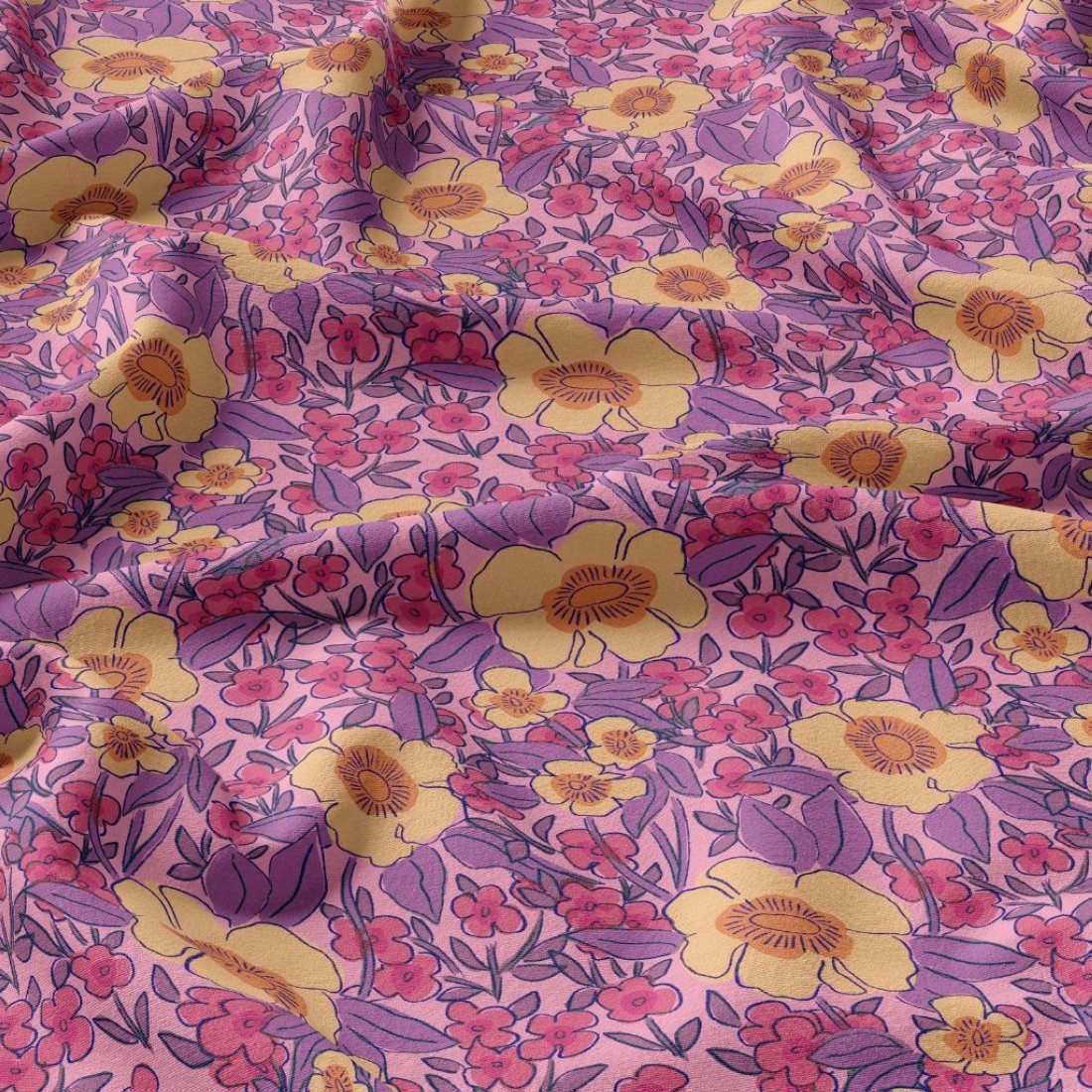 Tissu viscose imprimé fleur violet - DOMOTEX - Mondial Tissus