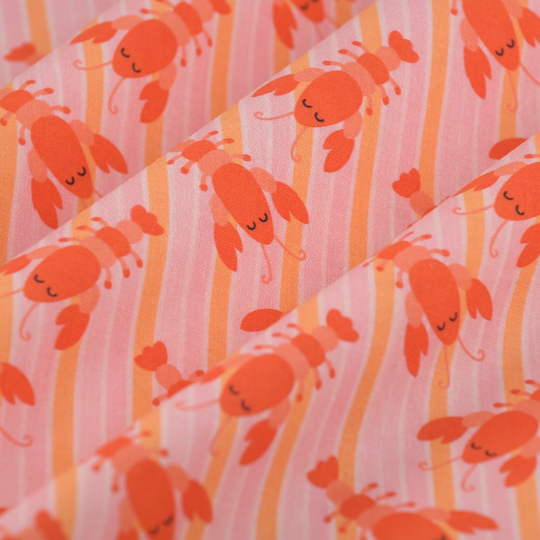 Tissu cretonne homard rayure rose orange