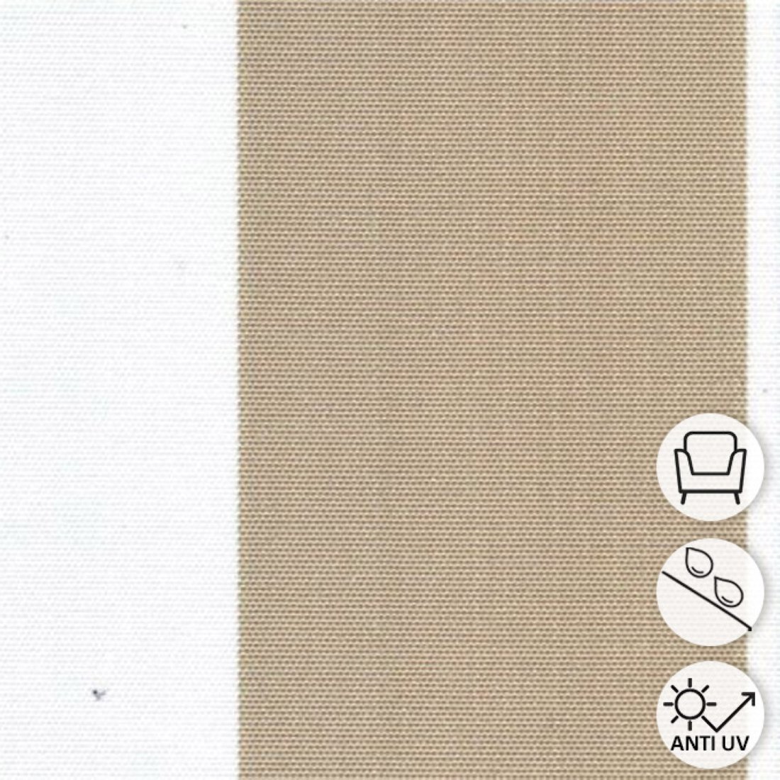 Tissu Polyskin outdoor anti-uv traitement Teflon rayé beige blanc 150 cm