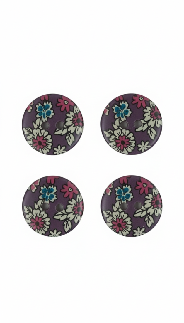 Lot de 4 boutons marguerites 18 mm violet bordeaux - Frou Frou - Mondial Tissus