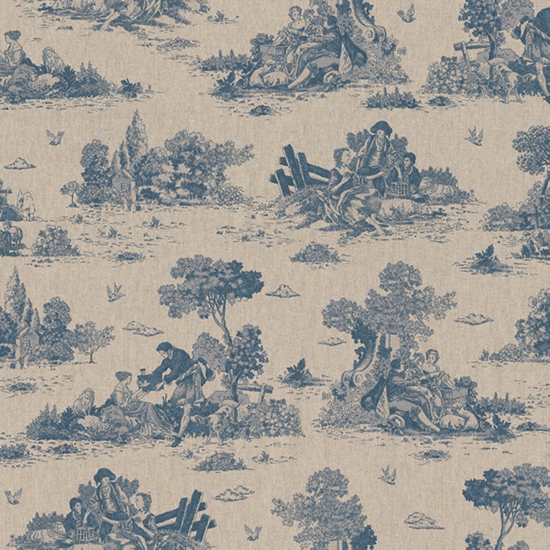 Tissu bachette linenlook motifs toile de jouy bergère — vue 3
